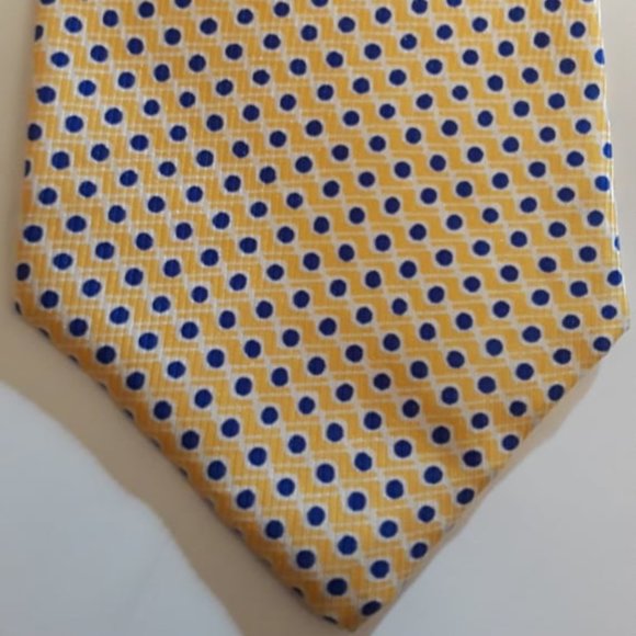 LAUREN BY RALPH LAUREN - 100% SILK NECKTIE - GOLDEN YELLOW WITH NAVY BLUE DOTS - Picture 1 of 3